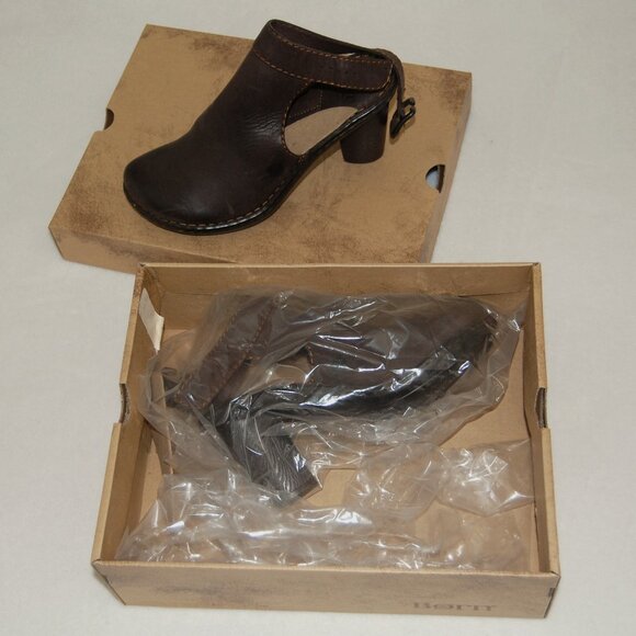 NIB Born Giddy Brown Leather Clog Mule Slingback Heels, Women Size US 8 MW - Picture 2 of 8